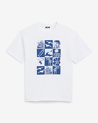 Express Men's Classic Fit Beach Icons Graphic T-Shirt in White Small