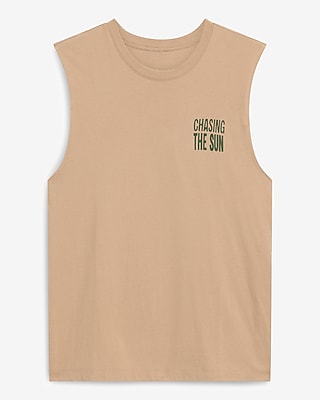 Express Men's Jersey Chasing The Sun Crew Neck Graphic Tank Top in Pale Rye