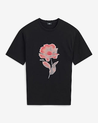 Express Men's Classic Fit Floral Blur Graphic T-Shirt in Black Small