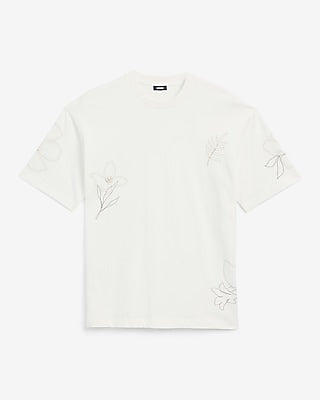 Express Men's Classic Picked Floral Graphic T-Shirt in White Small