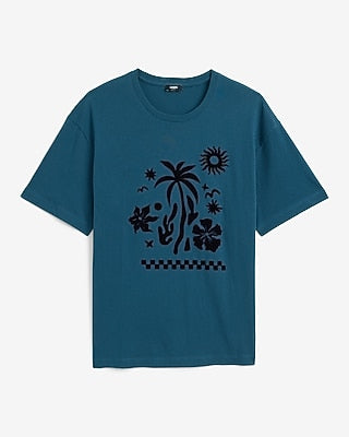 Express Men's Classic Fit Cotton Paradise Graphic T-Shirt in Blue