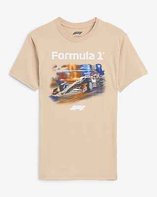 Express Men's Formula 1 Graphic Tan T-Shirt in Neutral Small