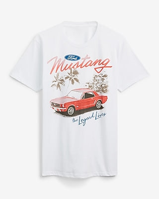 Express Men's Ford Red Mustang Graphic T-Shirt in White Small
