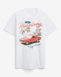 Express Men's Ford Red Mustang White Graphic T-Shirt in Bright White