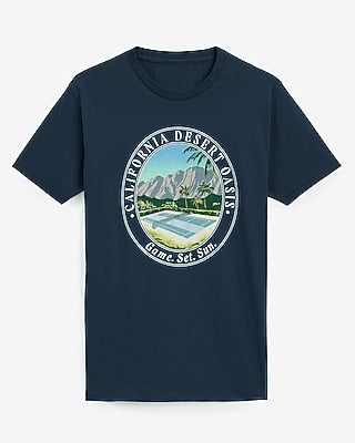 Express Men's California Oasis Navy Tennis Court Cotton Graphic T-Shirt in Blue Small