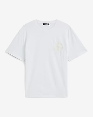 Express Men's Classic Fit Mini Embroidered Floral X Logo Graphic T-Shirt in White Small