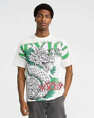 Express Men's Mexico White Cotton Soccer Graphic T-Shirt in Bright White