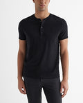 Express Men's Perfect Pima Cotton Short Sleeve Henley in Black Small