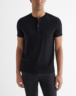 Express Men's Perfect Pima Cotton Short Sleeve Henley in Black Small