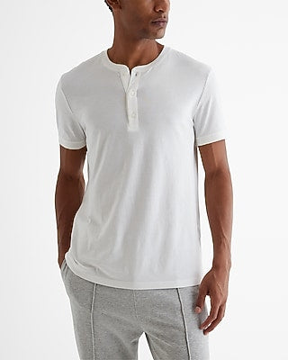 Express Men's Perfect Pima Cotton Short Sleeve Henley in White Small
