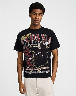 Express Men's Spain Cotton Soccer Graphic T-Shirt in Black Small
