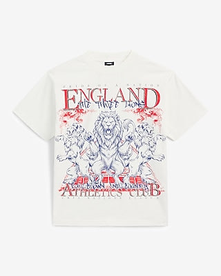 Express Men's England White Cotton Soccer Graphic T-Shirt in Bright White