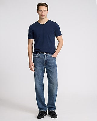 Express Men's V-Neck Perfect Pima Cotton T-Shirt in Blue Small
