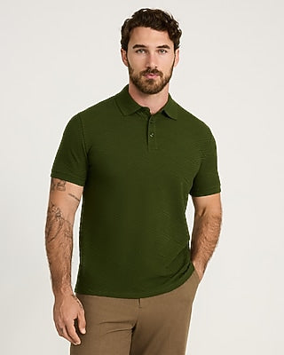 Express Men's Textured Square Jacquard Cotton-Blend Polo in Rust