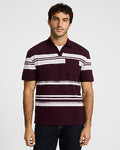Express Men's Striped Perfect Pima Cotton Johnny Collar Polo in Purple Small