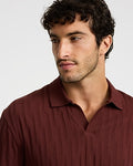 Express Men's Geo Striped Textured Johnny Collar Polo in Rum Raisin