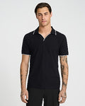 Express Men's Tipped Zig Zag Textured Johnny Collar Polo in Black Small