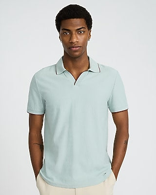 Express Men's Tipped Zig Zag Textured Johnny Collar Polo in Sagebrush