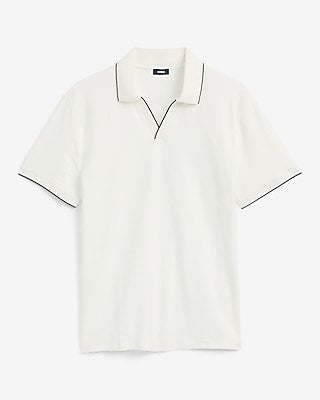 Express Men's Tipped Zig Zag Textured Johnny Collar Polo in White Small