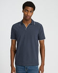 Express Men's Tipped Zig Zag Textured Johnny Collar Polo in Blue Small