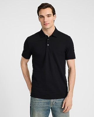 Express Men's Textured Stripe Luxe Pique Polo in Black Small