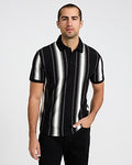 Express Men's Vertical Striped Luxe Pique Polo in Black Small