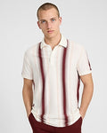 Express Men's Vertical Striped Luxe Pique Polo in Vs Ivory