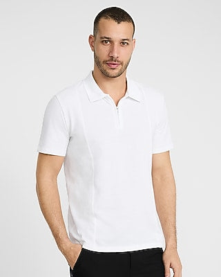 Express Men's Textured Cotton-Blend Quarter Zip Polo in White Small