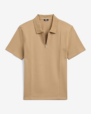Express Men's Textured Cotton-Blend Quarter Zip Polo in Brown Small