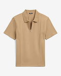 Express Men's Textured Cotton-Blend Quarter Zip Polo in Tan
