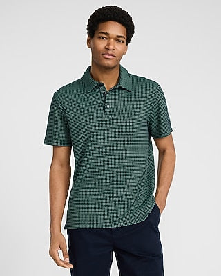 Express Men's Geo Block Jacquard Polo in Blue Small