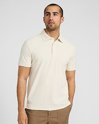 Express Men's Textured Geo Block Cotton-Blend Polo in White Small