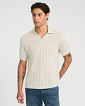 Express Men's Classic Fit Ribbed Open Knit Johnny Collar Cotton Polo in Neutral Small