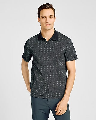 Express Men's Mini Geo Print Everyday Performance Polo in Pitch Black