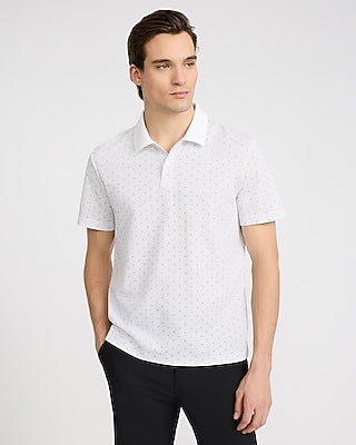 Express Men's Mini Geo Print Everyday Performance Polo in White Small