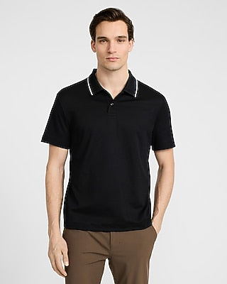 Express Men's Contrast Tipped Everyday Performance Polo in Black Small