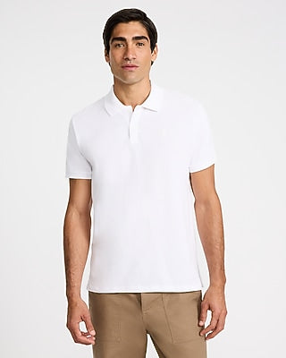 Express Men's Mini Emblem Logo Cotton Pique Polo in White Small