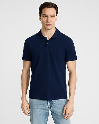 Express Men's Mini Emblem Logo Cotton Pique Polo in Blue Small