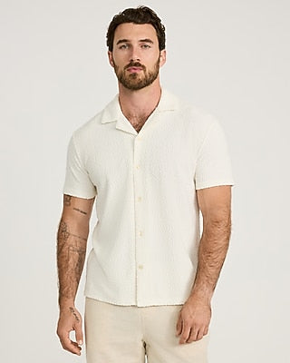 Express Men's Textured Geo Terry Cloth Polo in White Small