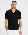 Express Men's Textured Geo Terry Cloth Polo in Pitch Black