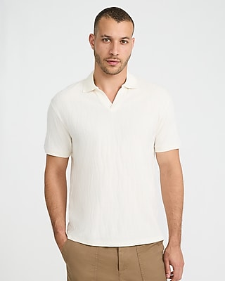 Express Men's Classic Fit Textured Jacquard Polo in Ivory