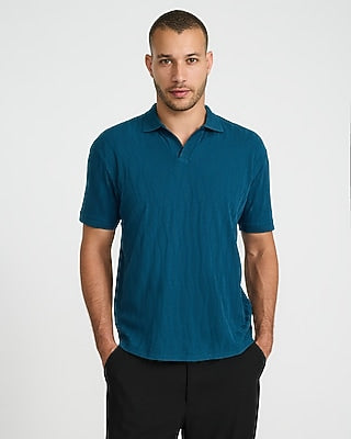Express Men's Classic Fit Textured Jacquard Polo in Blue Small