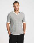 Express Men's Classic Fit Textured Striped Cotton Johnny Collar Polo in White Small