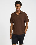Express Men's Classic Fit Textured Striped Cotton Johnny Collar Polo in Dark Chocolate