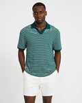 Express Men's Classic Fit Textured Striped Cotton Johnny Collar Polo in Green Small