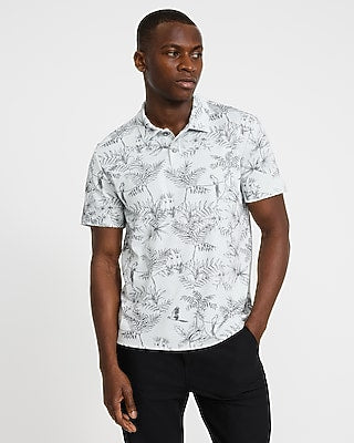 Express Men's Floral Pique Everyday Performance Polo in Gray Small
