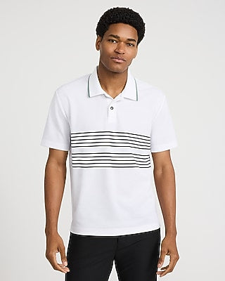 Express Men's Tipped Striped Pique Everyday Performance Polo in Bright White