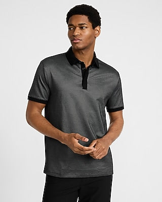 Express Men's Textured Covered Placket Everyday Performance Polo in Pitch Black