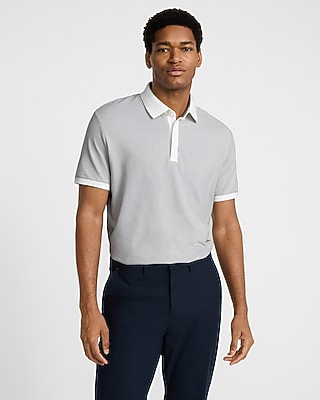 Express Men's Textured Covered Placket Everyday Performance Polo in White Small