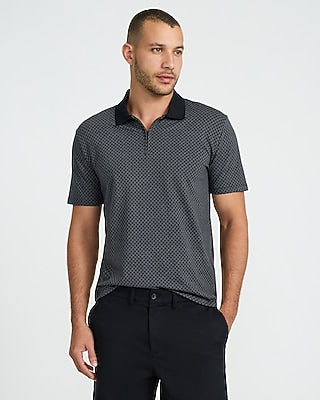Express Men's Geo Perfect Pima Cotton Pique Zip Polo in Pitch Black